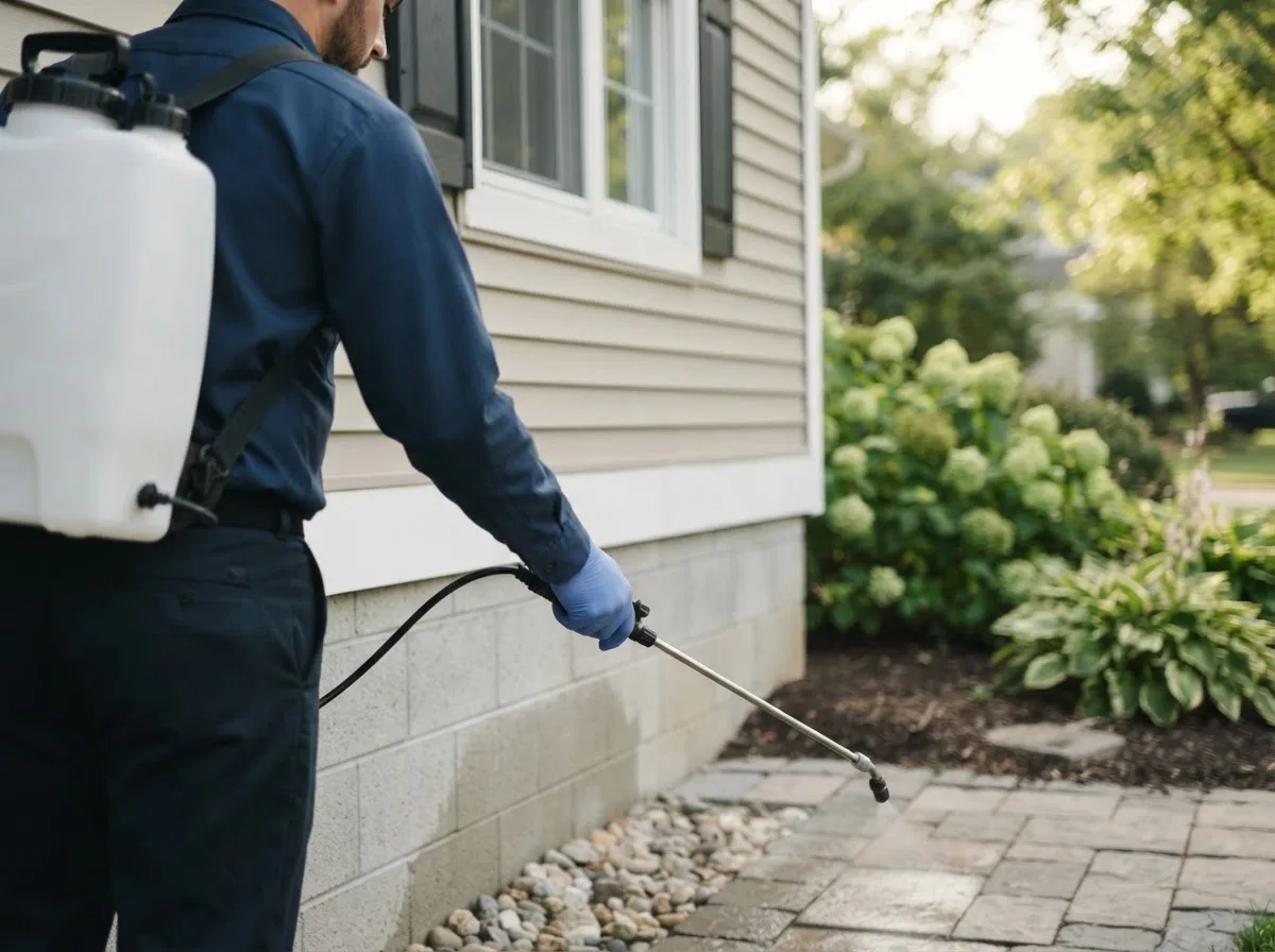 Pest control technician inspecting a home in Ewing, MO